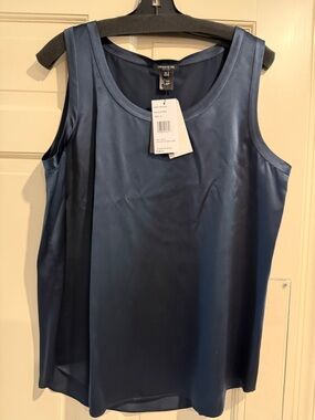 Lafayette 148 New York Deep Navy Satin Scoop Neck Tank